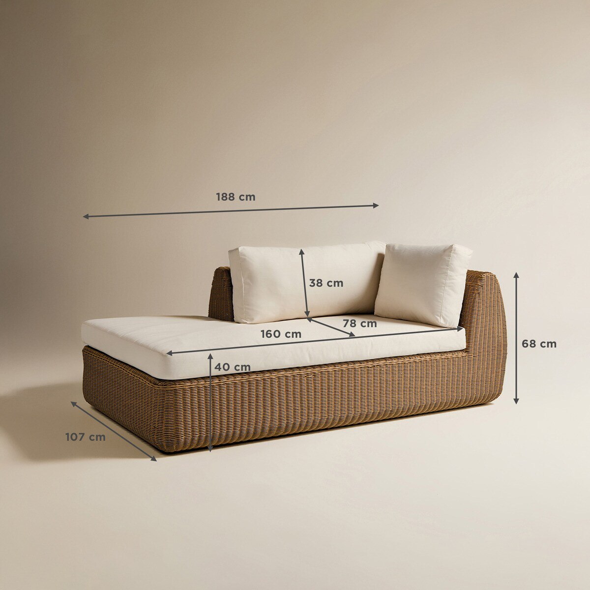 Módulo de Chaise-Longue Esquerda para Sofá de Jardim Ibiza Natural-9