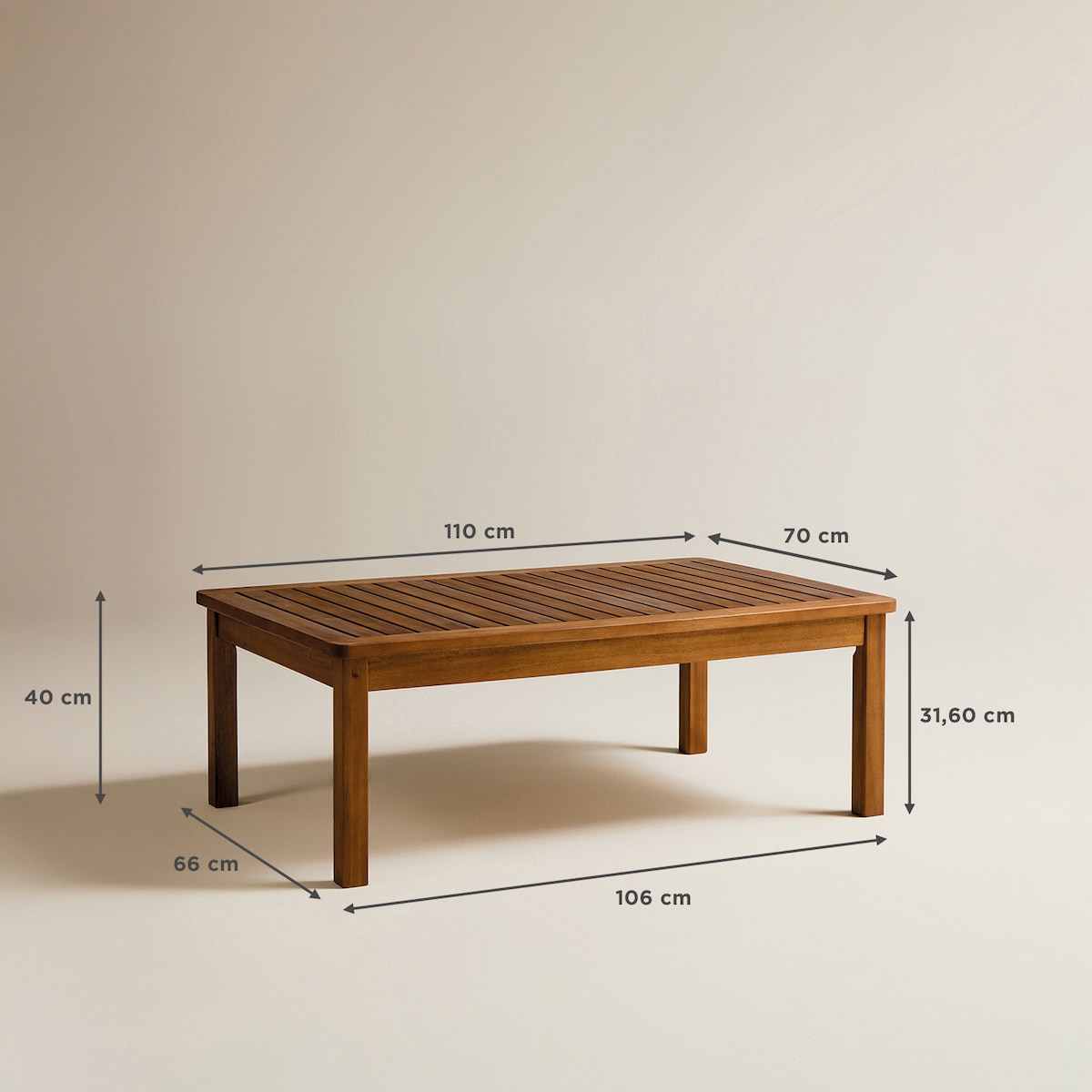 Mesa de centro de jardín de madera de acacia Baiona El Corte Inglés Natural-8