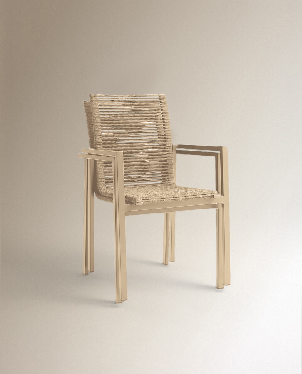 Sillón de jardín con multifibra apilable Chicago - Crema Crema-8