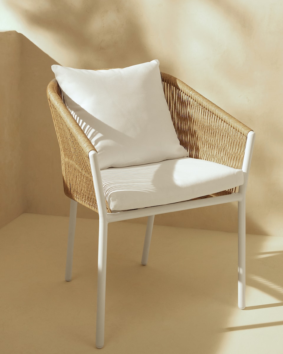 Cadeirão de Mesa de Refeições de Jardim Empilhável Sonora Branco / Natural-1