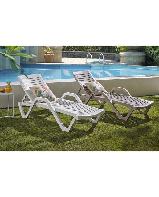 Tumbona de jardín apilable de resina Woody 3G Resins - Blanco Blanco-6