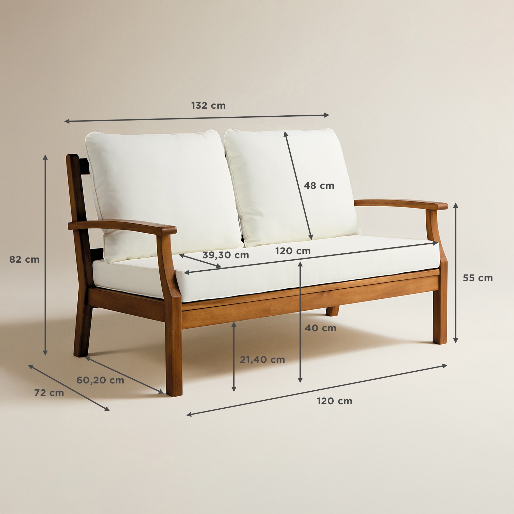 Sofá de Jardim de Madeira de Acácia Baiona Branco-7