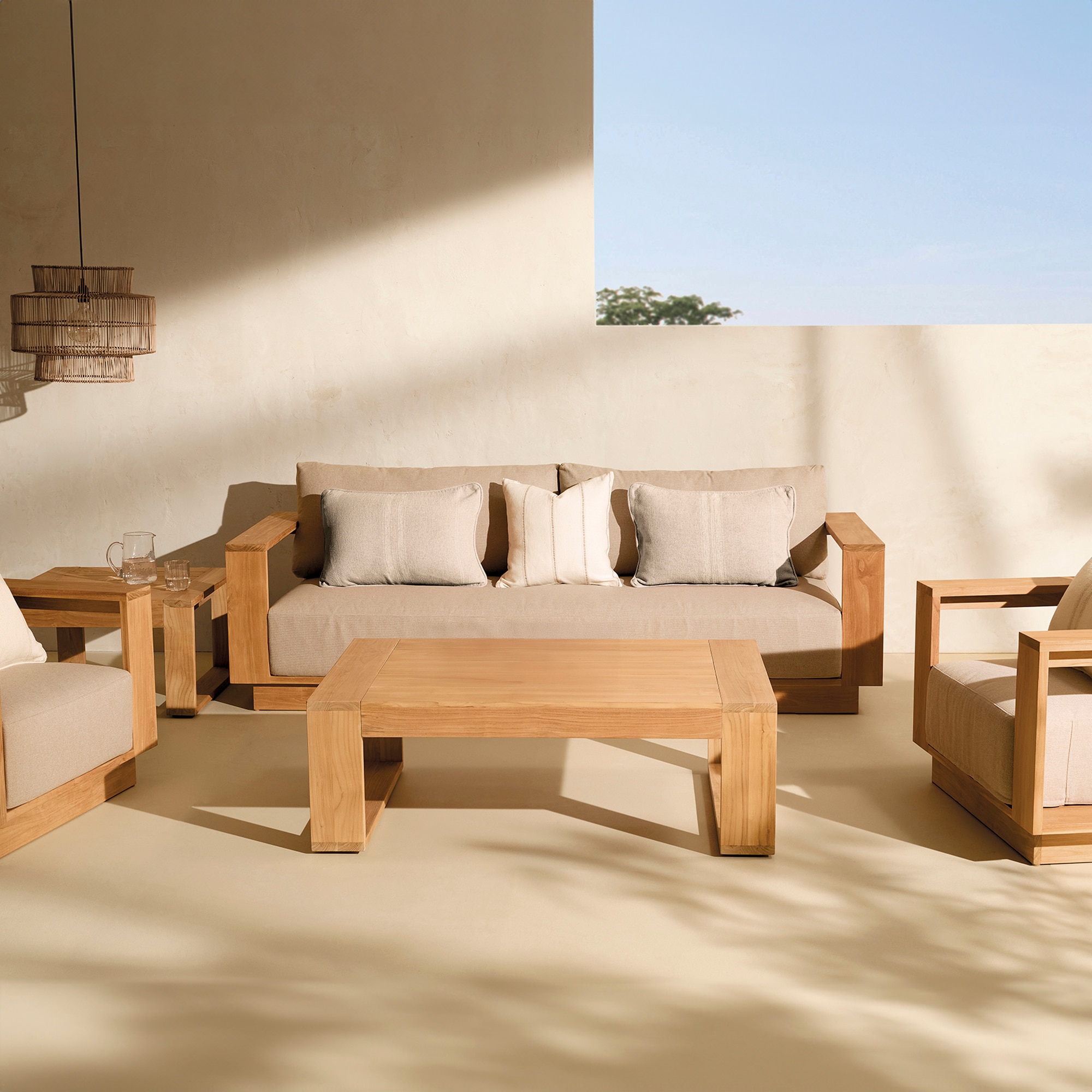 Sofá de Jardim de 3,5 Lugares de Teca Formentor Natural-6