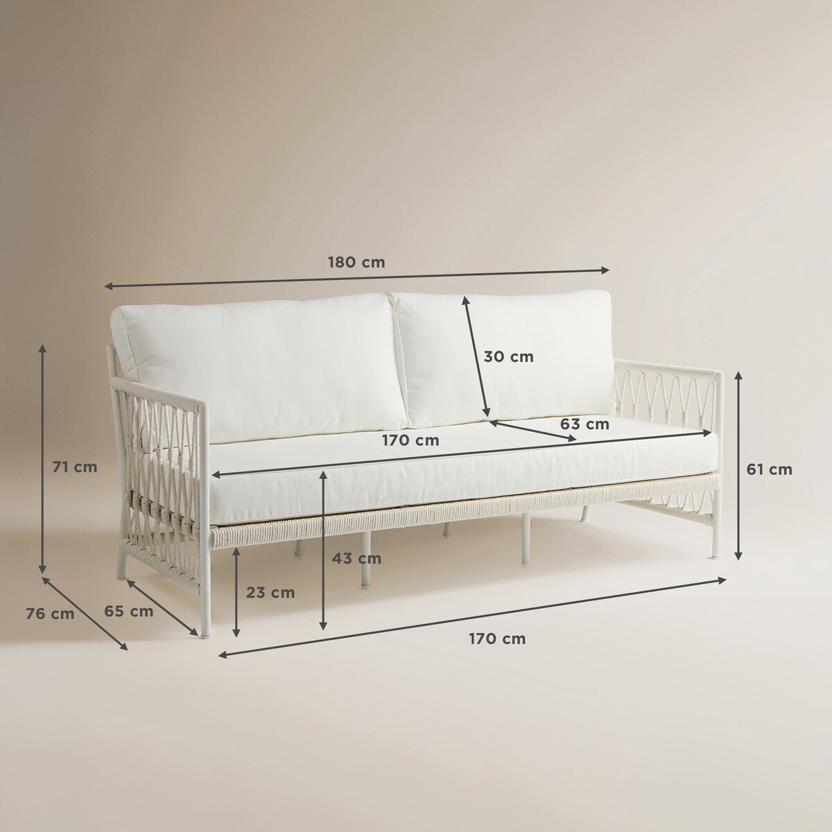Sofá de jardín de 3 plazas Mónaco El Corte Inglés Blanco-8