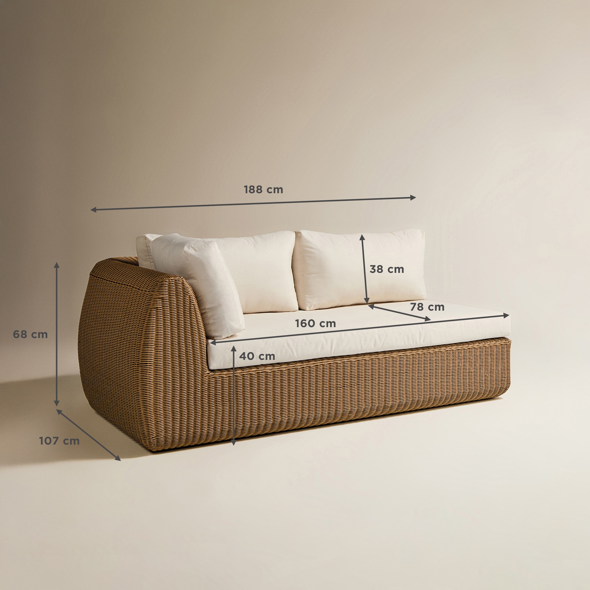 Módulo de 2 Lugares para Sofá de Jardim com Braço Esquerdo Ibiza Natural-9