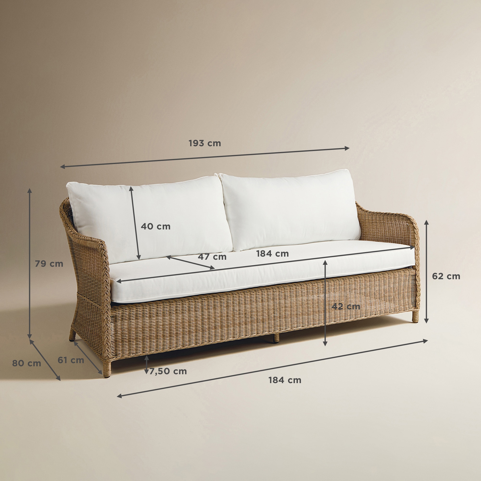 Sofá de Jardim de 3 Lugares Mallorca Natural-8