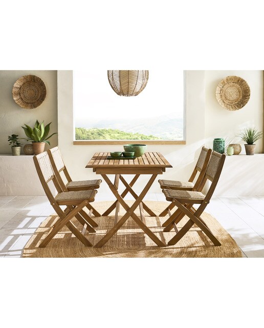 Mesa de Jardim Extensível e Dobrável de Madeira de Acácia Baiona El Corte Inglés Natural-9