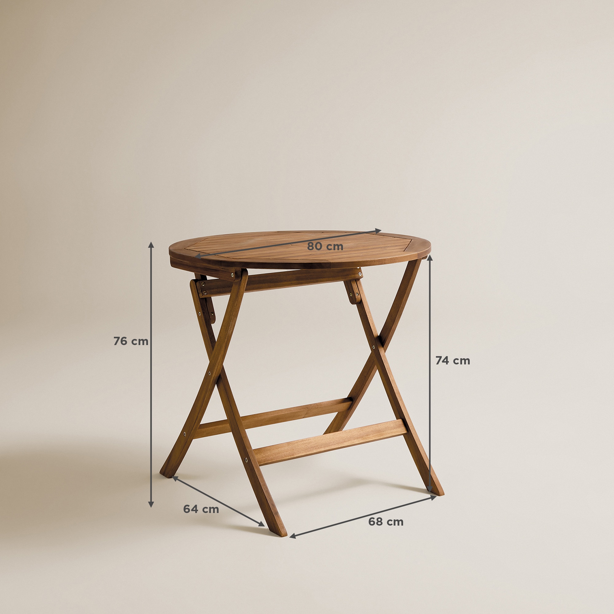 Mesa de Varanda Redonda Dobrável de Acácia Baiona Natural-10