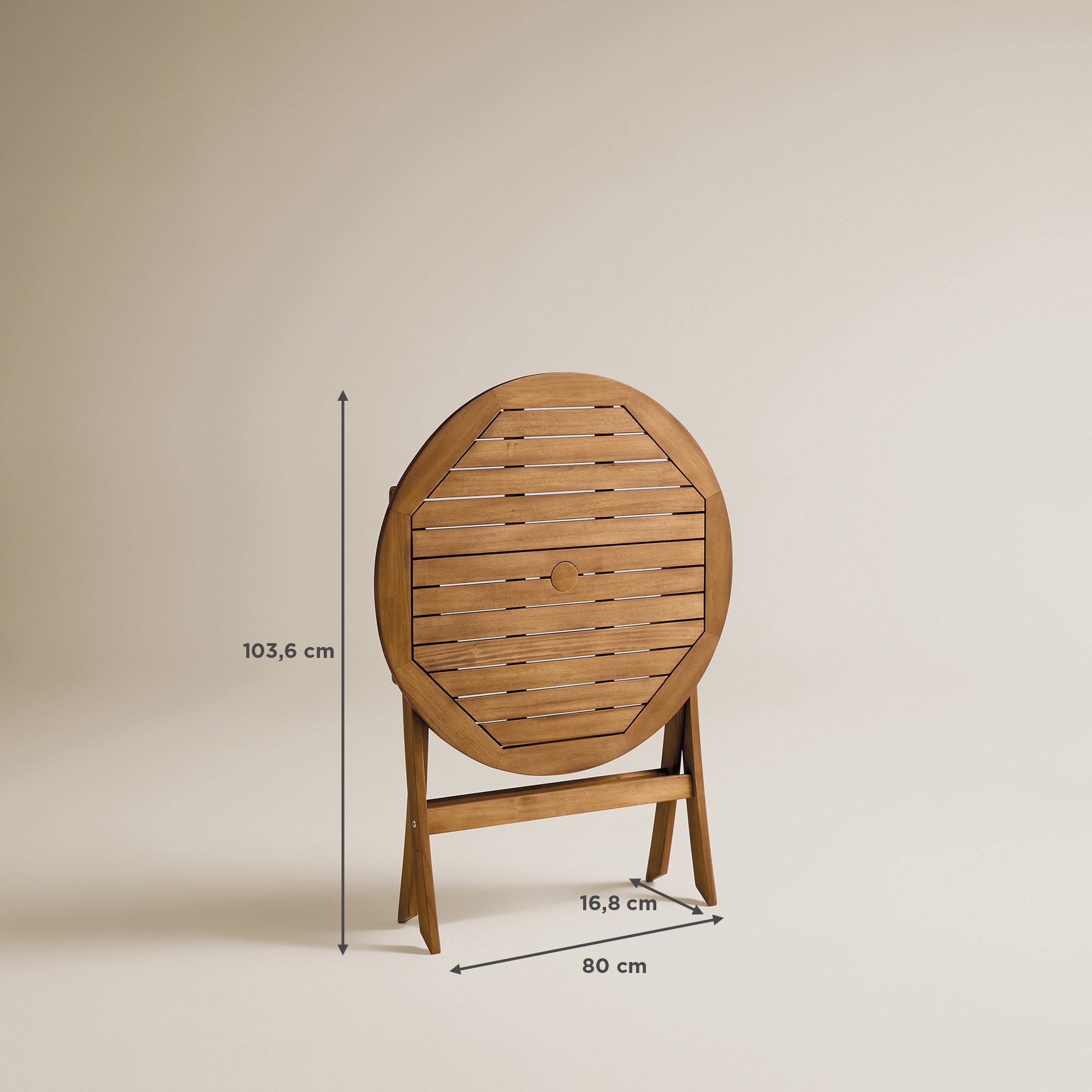 Mesa de Varanda Redonda Dobrável de Acácia Baiona Natural-11