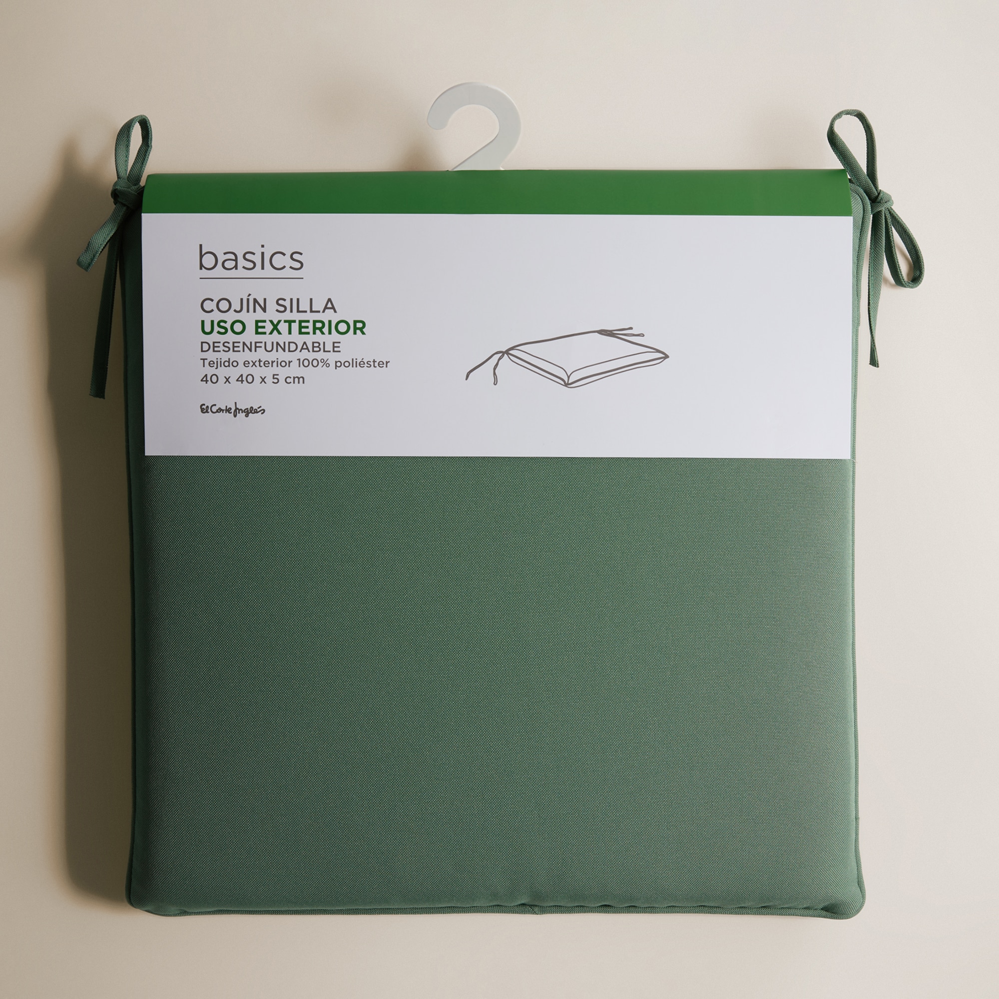 Cojín liso para asiento 230 gr Basics El Corte Inglés Verde oscuro-4