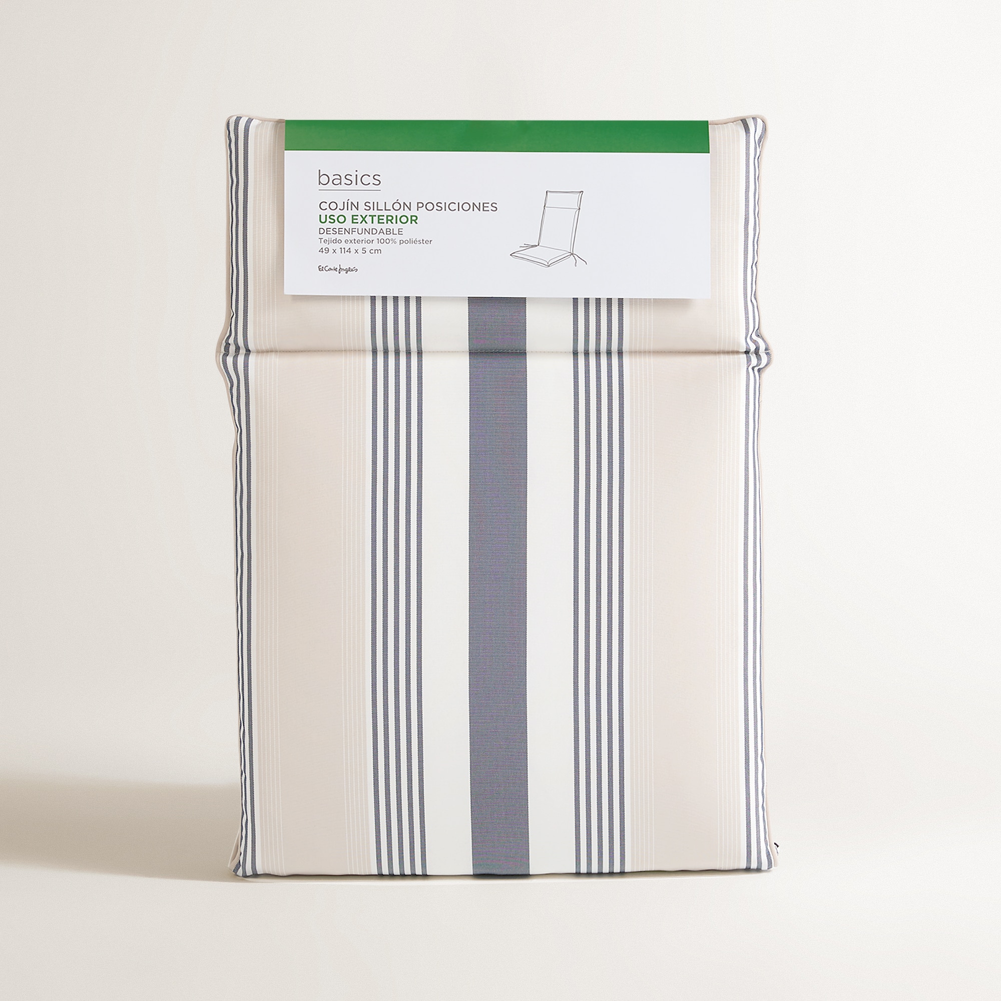 Cojín de rayas para asiento con respaldo alto 230 gr Basics El Corte Inglés 6