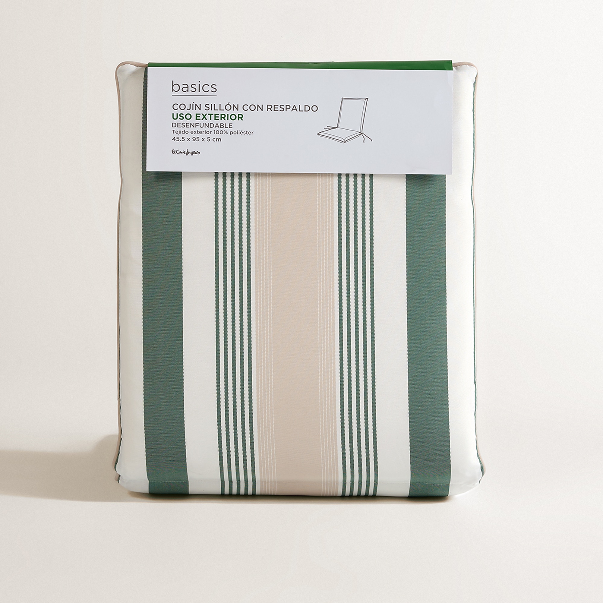 Cojín de rayas para asiento con respaldo bajo 230 gr Basics El Corte Inglés Verde-6