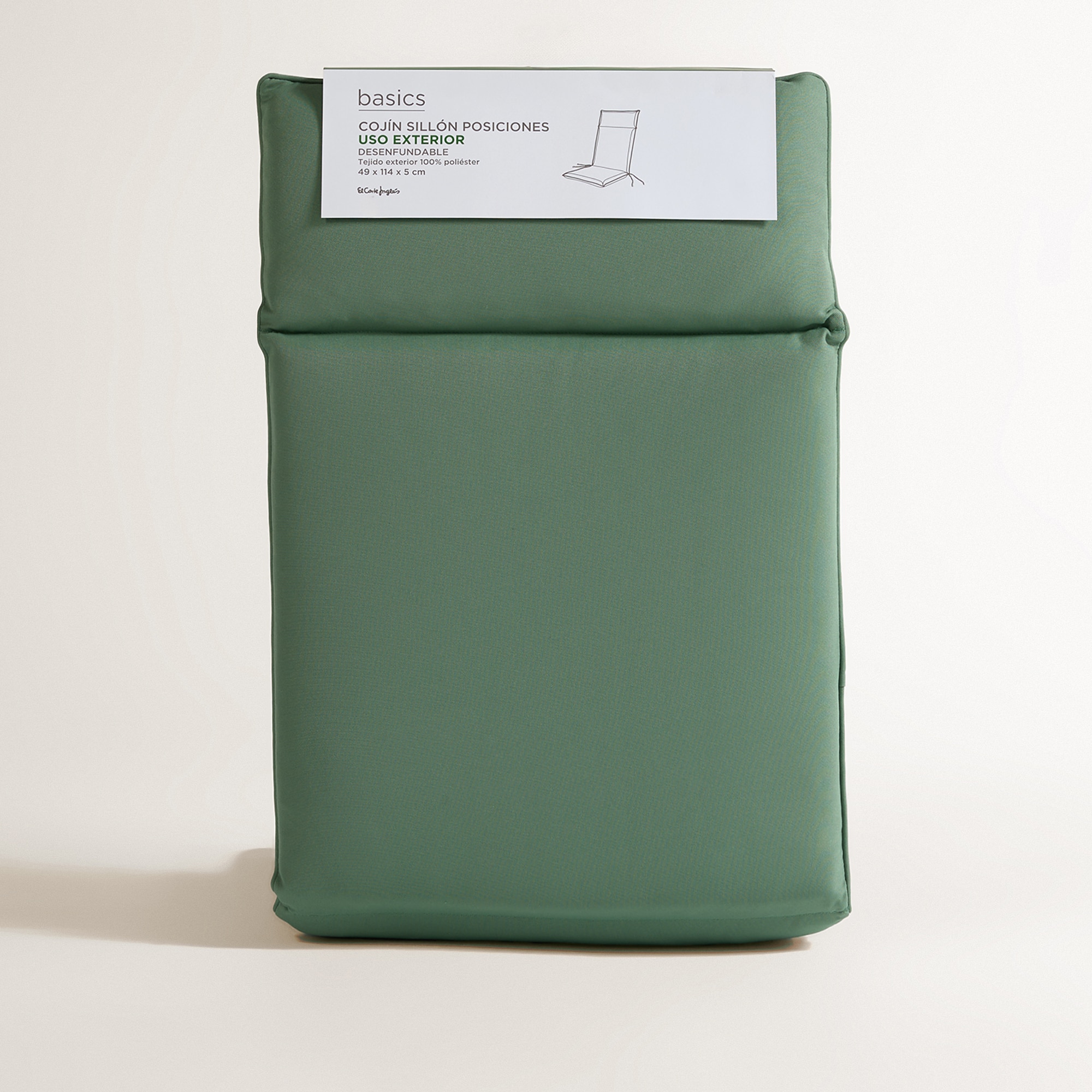 Cojín de asiento con respaldo alto 230 gr Liso Basics El Corte Inglés Verde oscuro-6