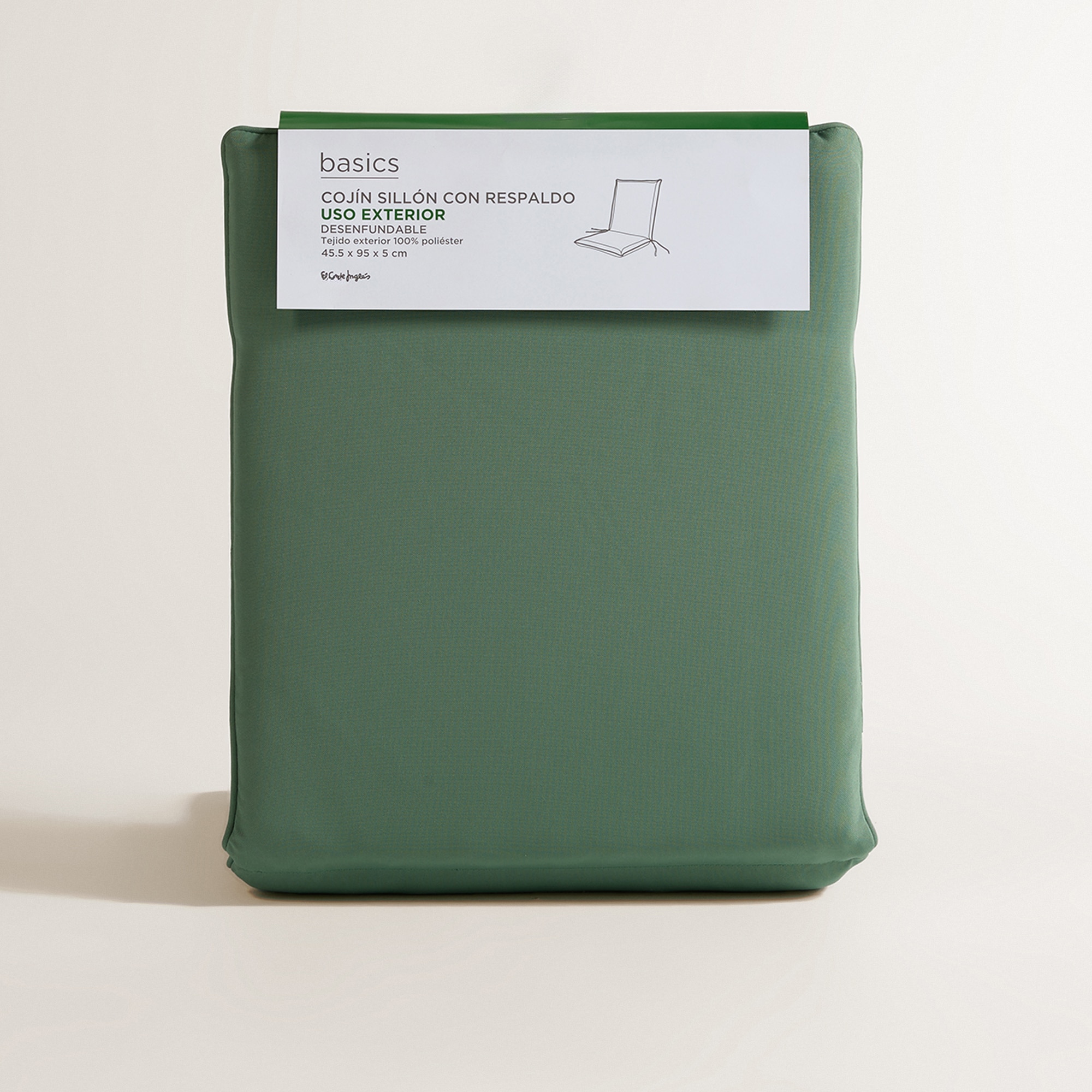 Cojín liso para asiento con respaldo bajo 230 gr Basics El Corte Inglés Verde oscuro-6
