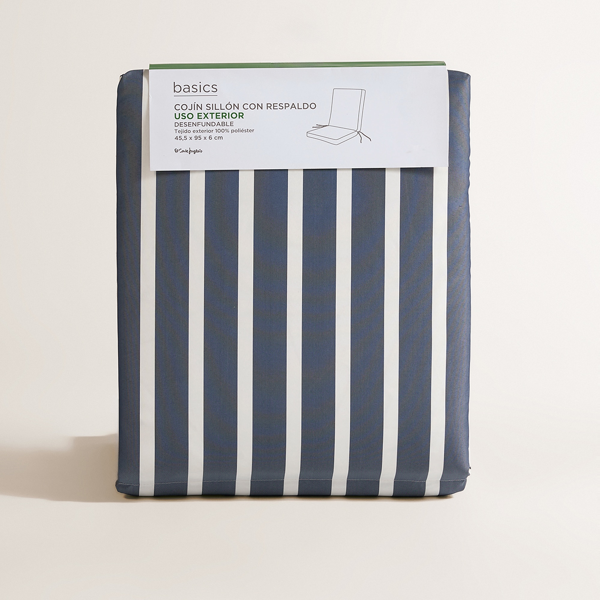 Cojín de rayas para asiento con respaldo bajo 160 gr Basics El Corte Inglés Navy / Blanco-6