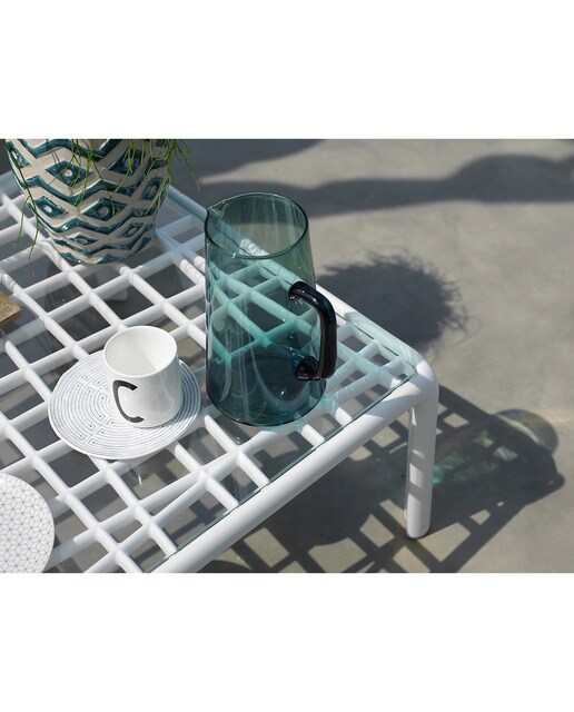 Mesa de centro de jardín de resina con superficie de cristal Komodo Nardi - Blanco Blanco-3