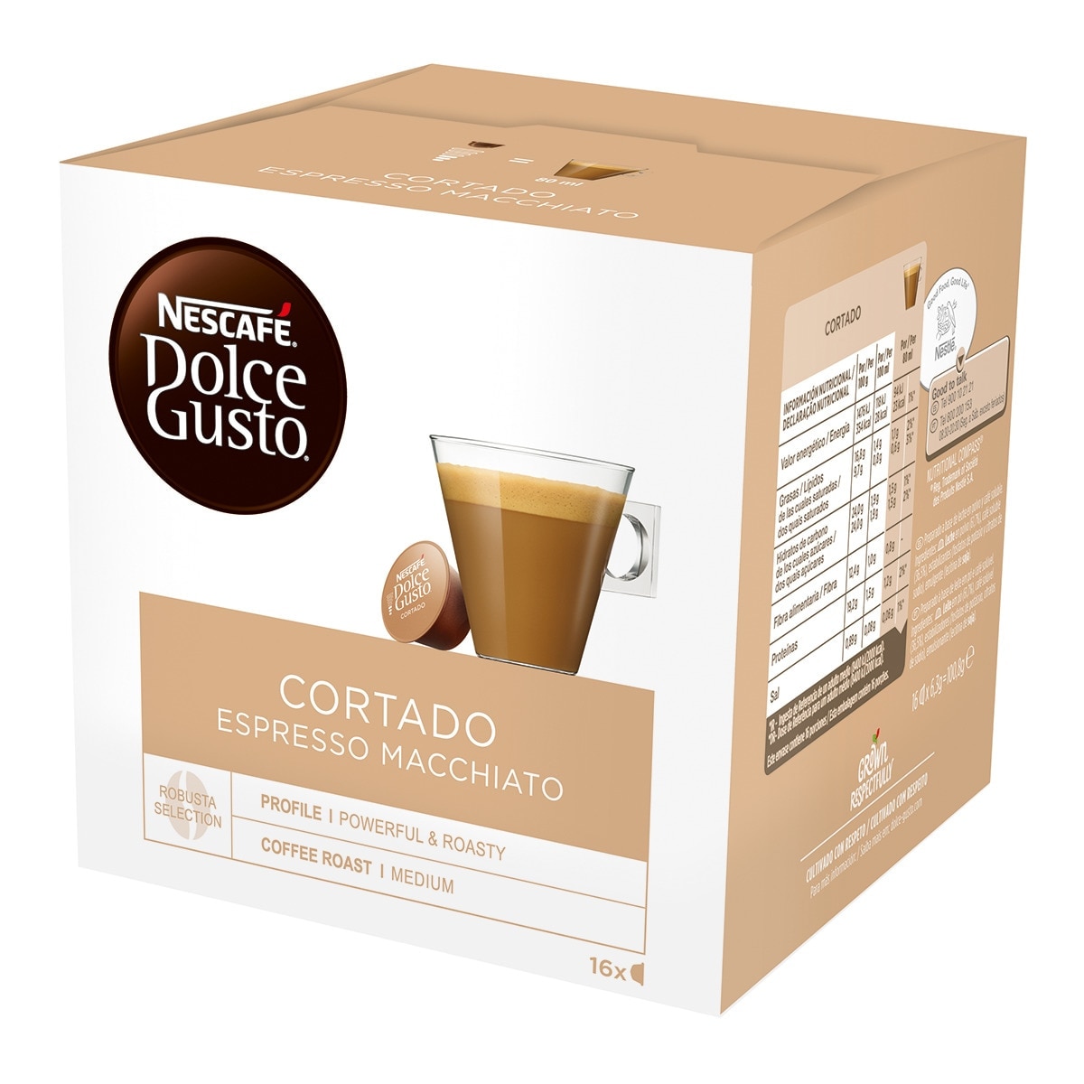 Imagen 0 de Estuche 16 cápsulas NESCAFE DOLCE GUSTO café Cortado Espresso Macchiatto selección de arábica y robusta