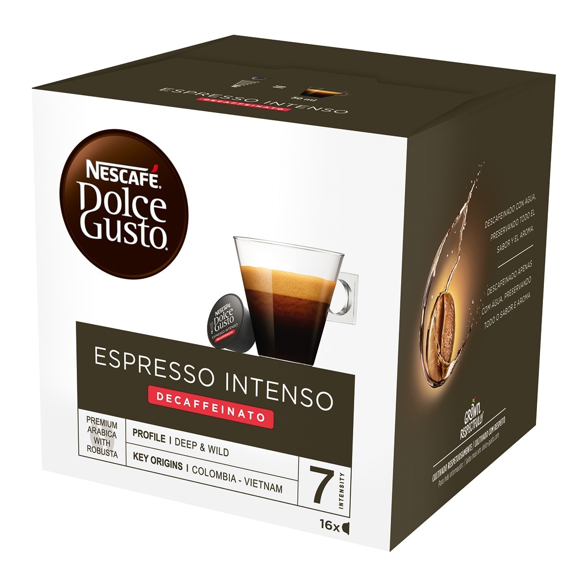 Imagen 0 de Estuche 16 cápsulas intensidad 7 NESCAFE DOLCE GUSTO café espresso descafeinado intenso selección arábica y robusta de Colombia y Vietnam