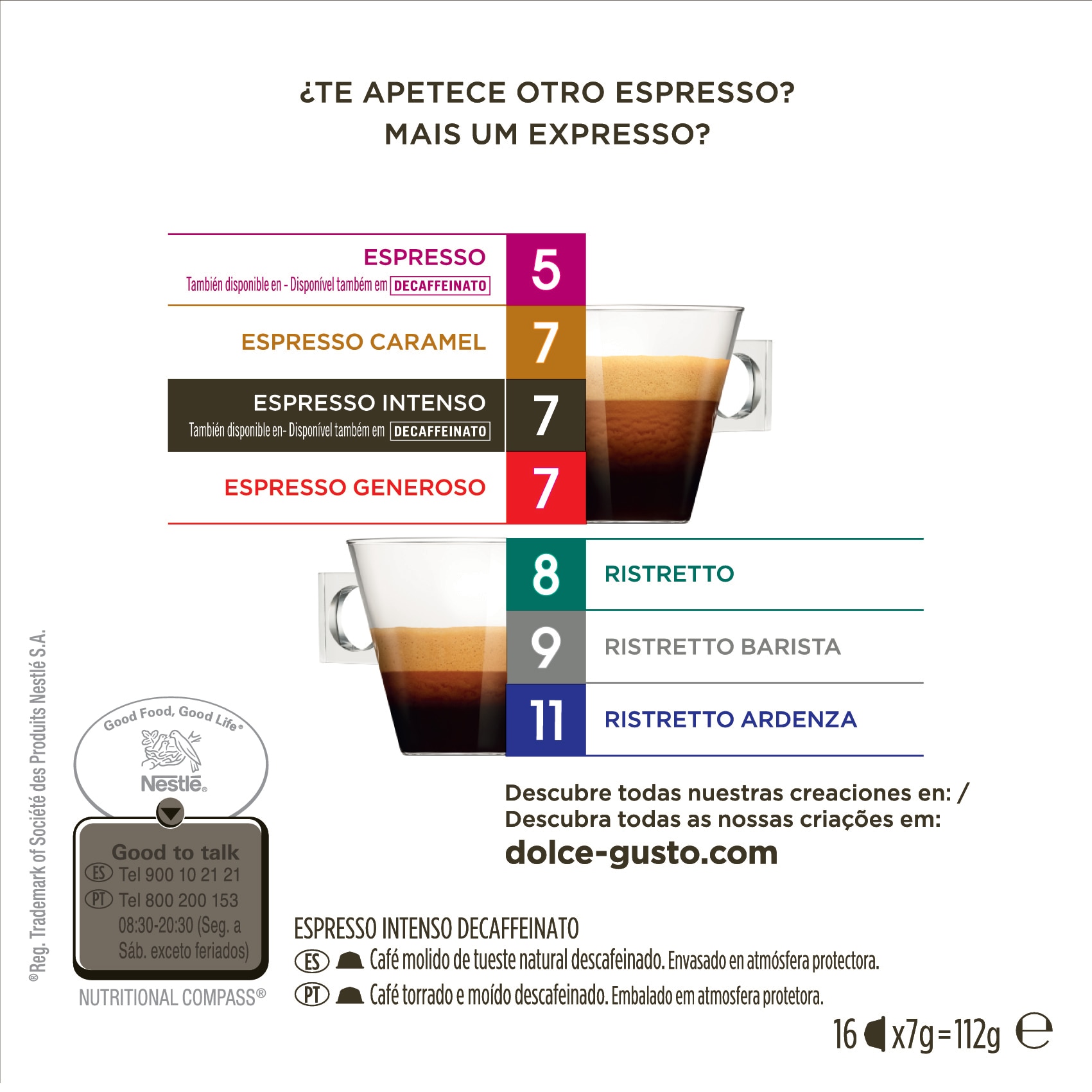 Estuche 16 cápsulas intensidad 7 NESCAFE DOLCE GUSTO café espresso descafeinado intenso selección arábica y robusta de Colombia y Vietnam 4