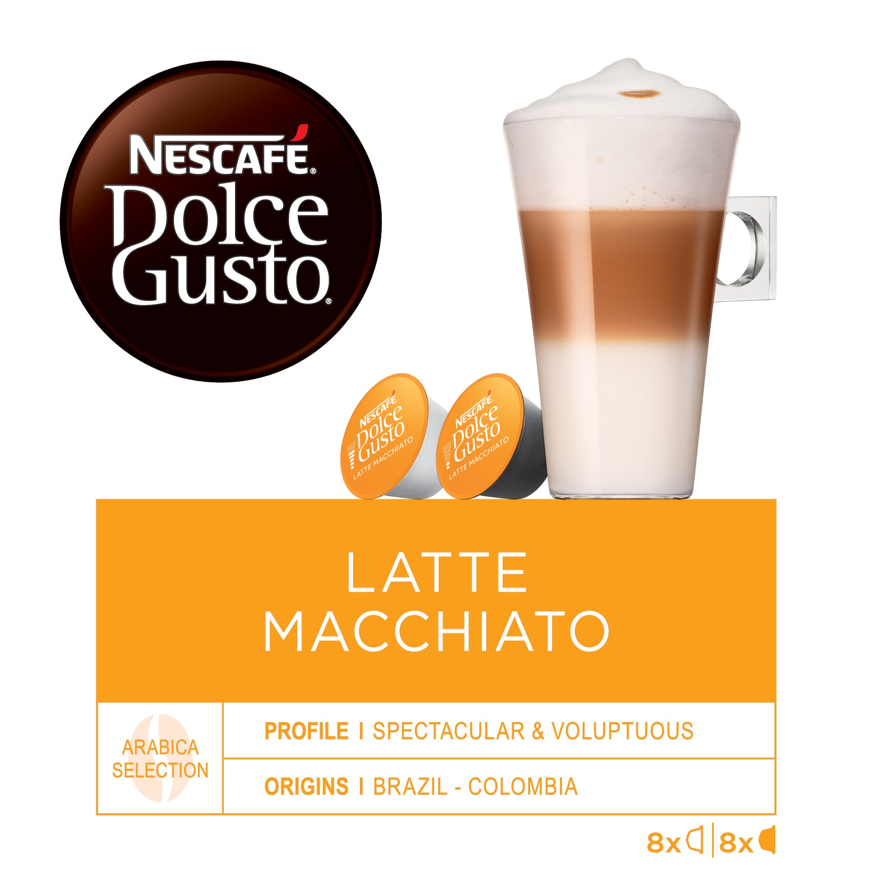 Estuche 8 cápsulas de café + 8 cápsulas de leche NESCAFE DOLCE GUSTO café Latte Macchiato 2