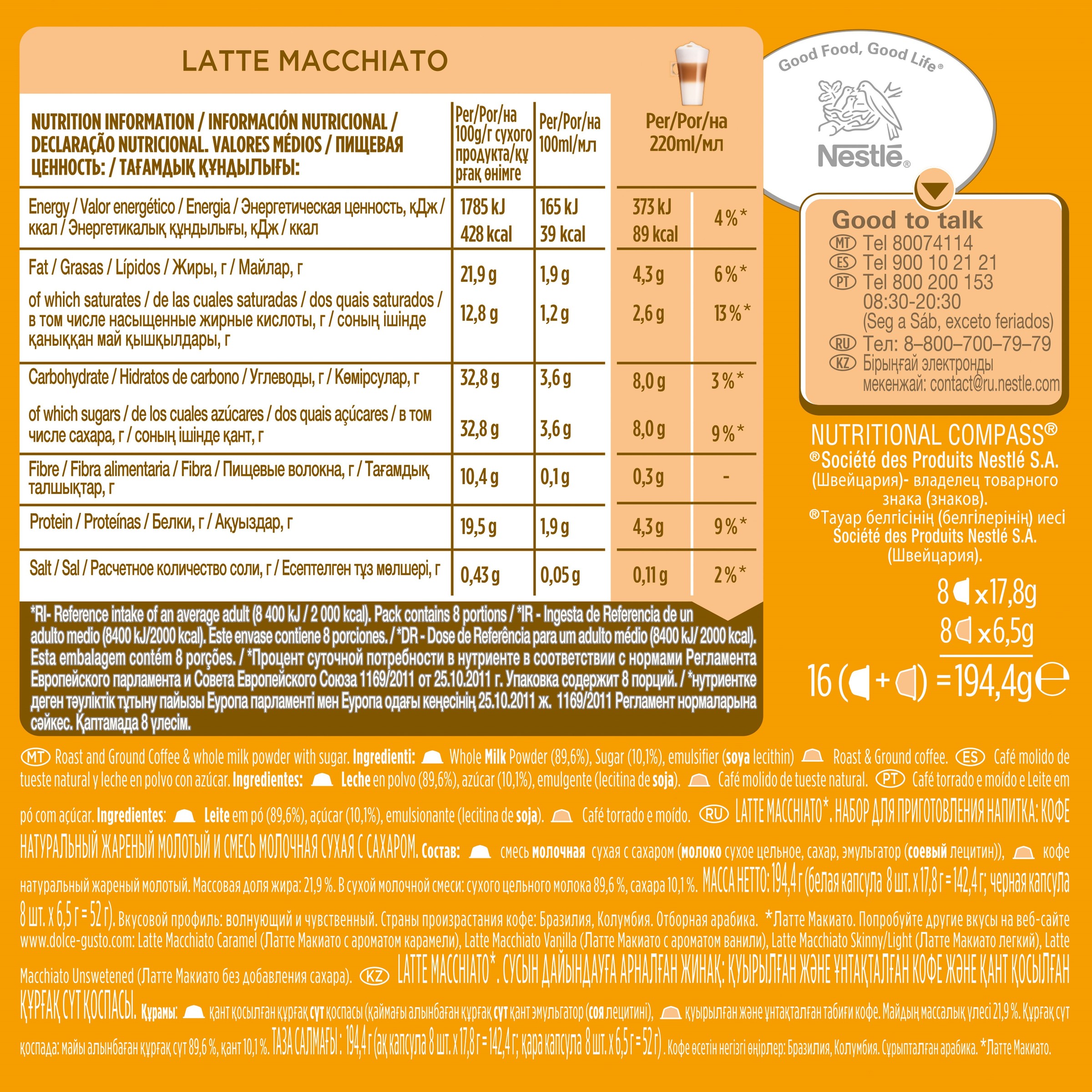 Estuche 8 cápsulas de café + 8 cápsulas de leche NESCAFE DOLCE GUSTO café Latte Macchiato 4