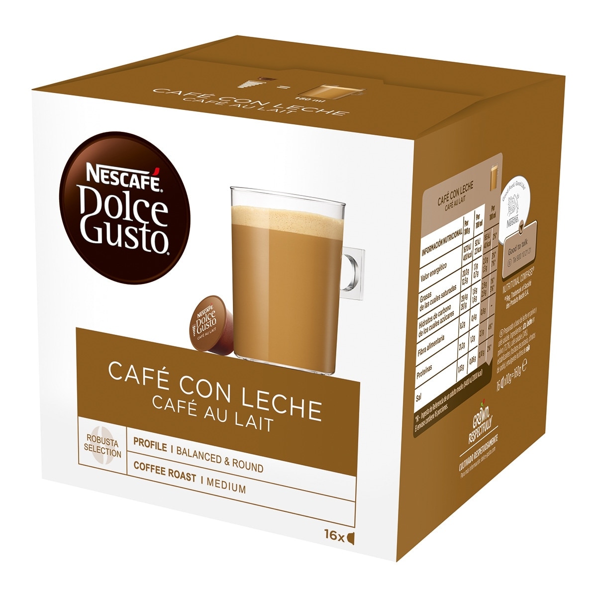 Imagen 0 de Estuche 16 cápsulas NESCAFE DOLCE GUSTO café con leche Selección robusta