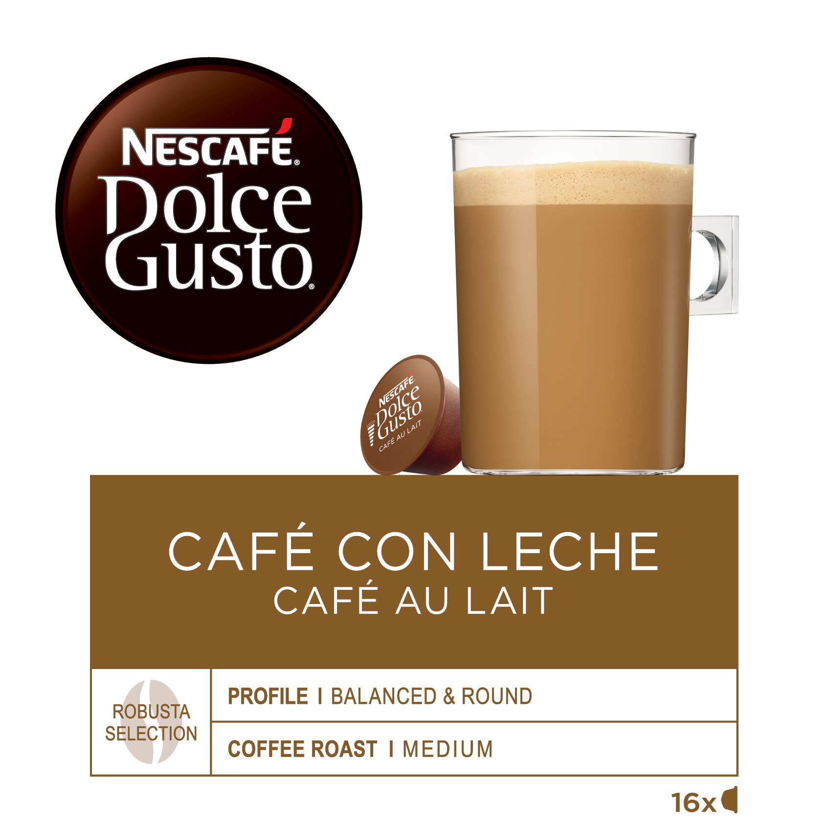 Estuche 16 cápsulas NESCAFE DOLCE GUSTO café con leche Selección robusta 2
