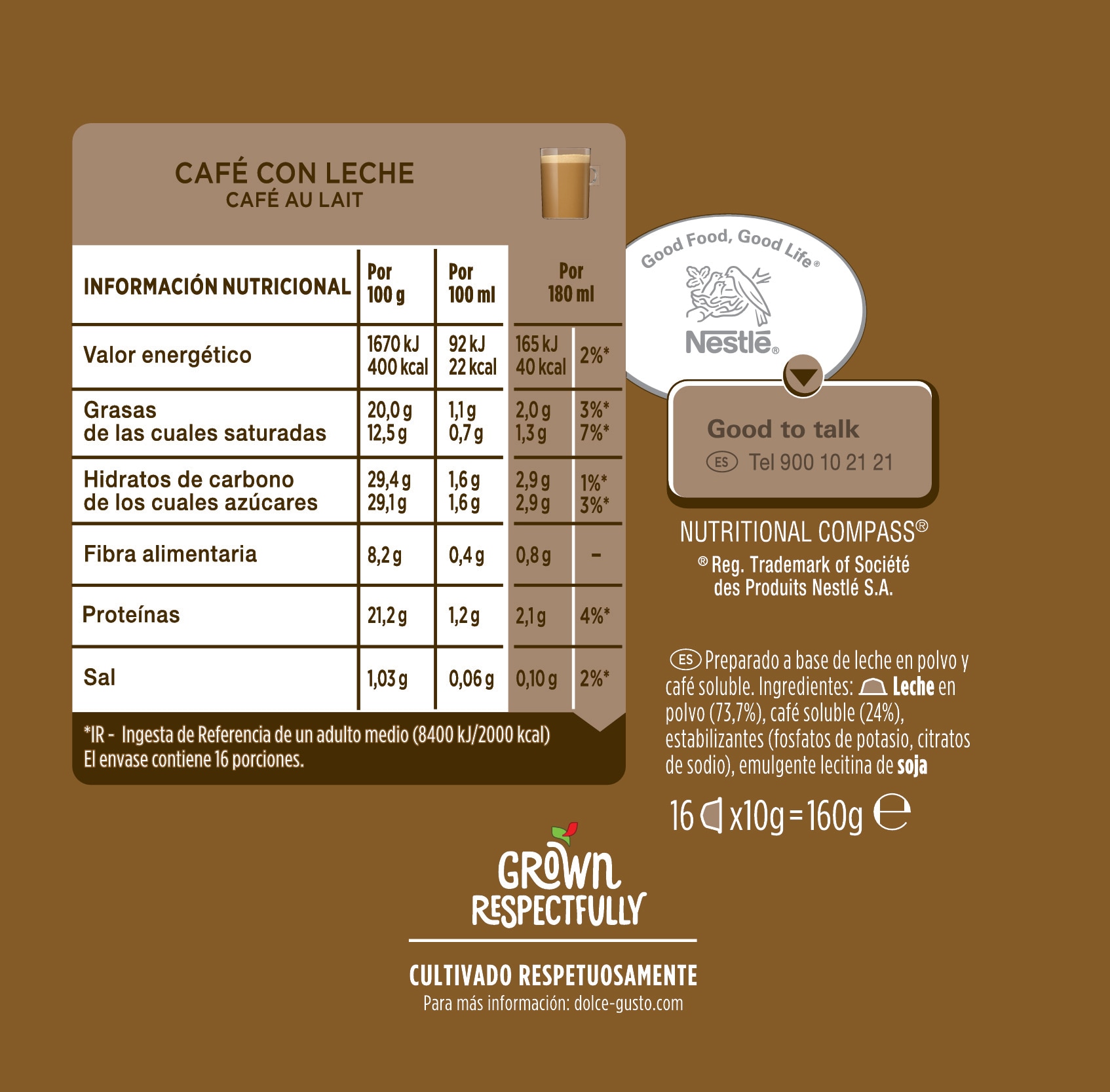 Estuche 16 cápsulas NESCAFE DOLCE GUSTO café con leche Selección robusta 5