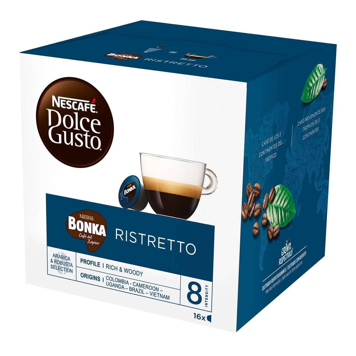 Imagen 0 de Estuche 16 cápsulas NESCAFE DOLCE GUSTO Bonka Ristretto selección arábica y robusta de Colombia, Camerún, Uganda, Brazil y Vietnam intensidad 8