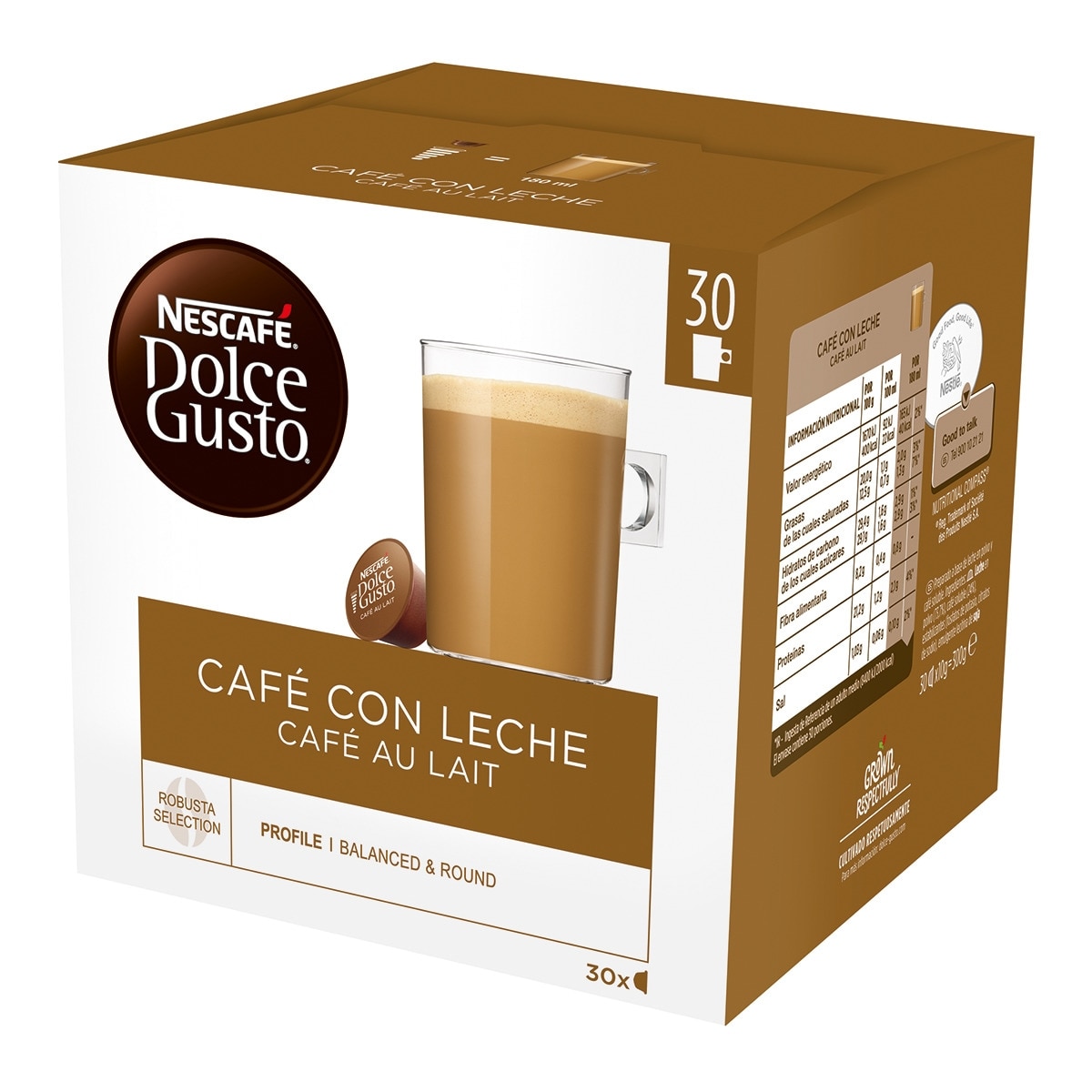 Imagen 0 de Estuche 30 cápsulas NESCAFE DOLCE GUSTO café con leche selección robusta