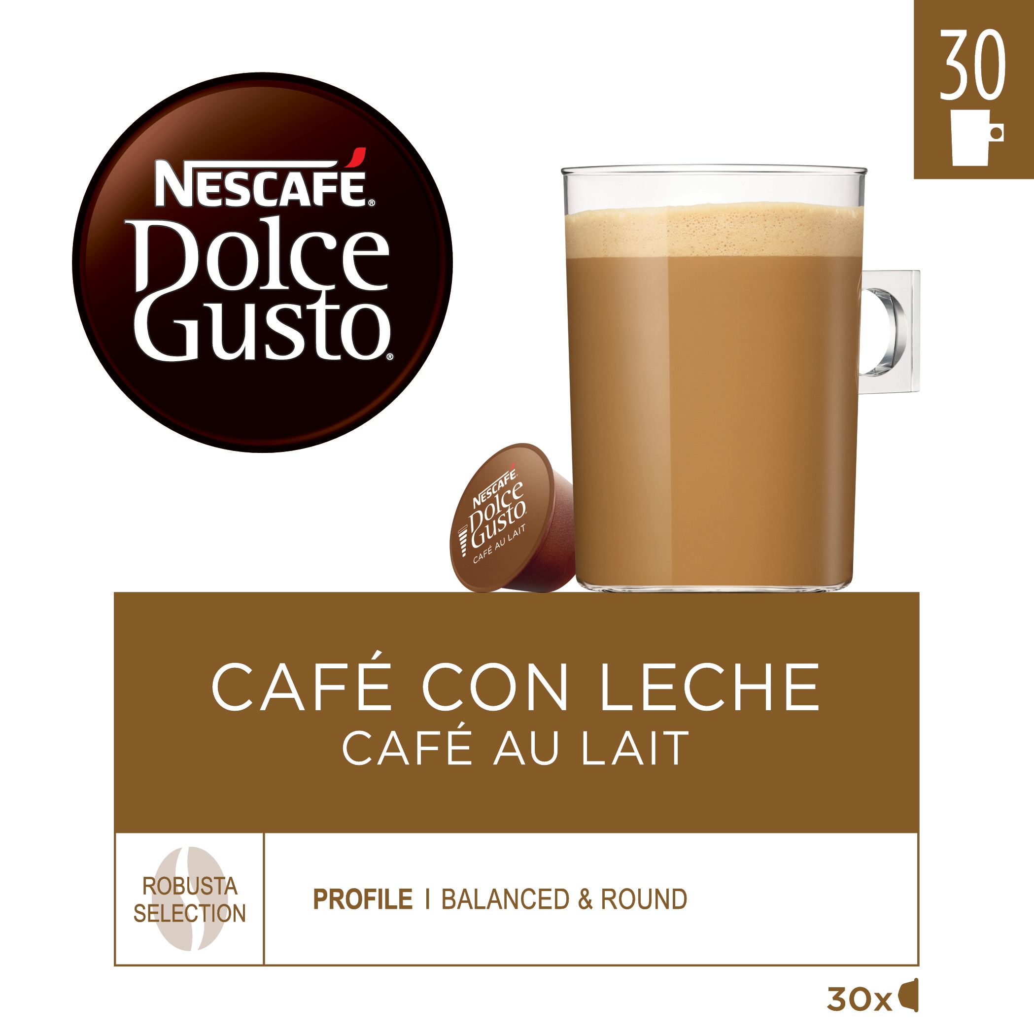Estuche 30 cápsulas NESCAFE DOLCE GUSTO café con leche selección robusta 2