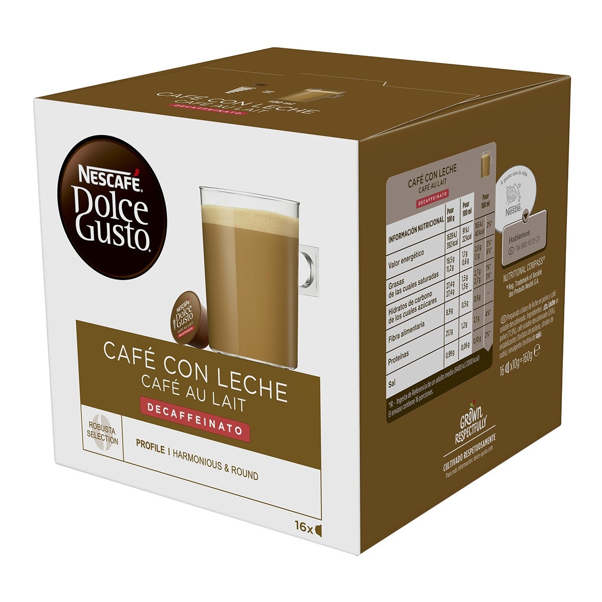 Imagen 0 de Estuche 16 cápsulas NESCAFE DOLCE GUSTO café con leche decaffeinato Selección robusta