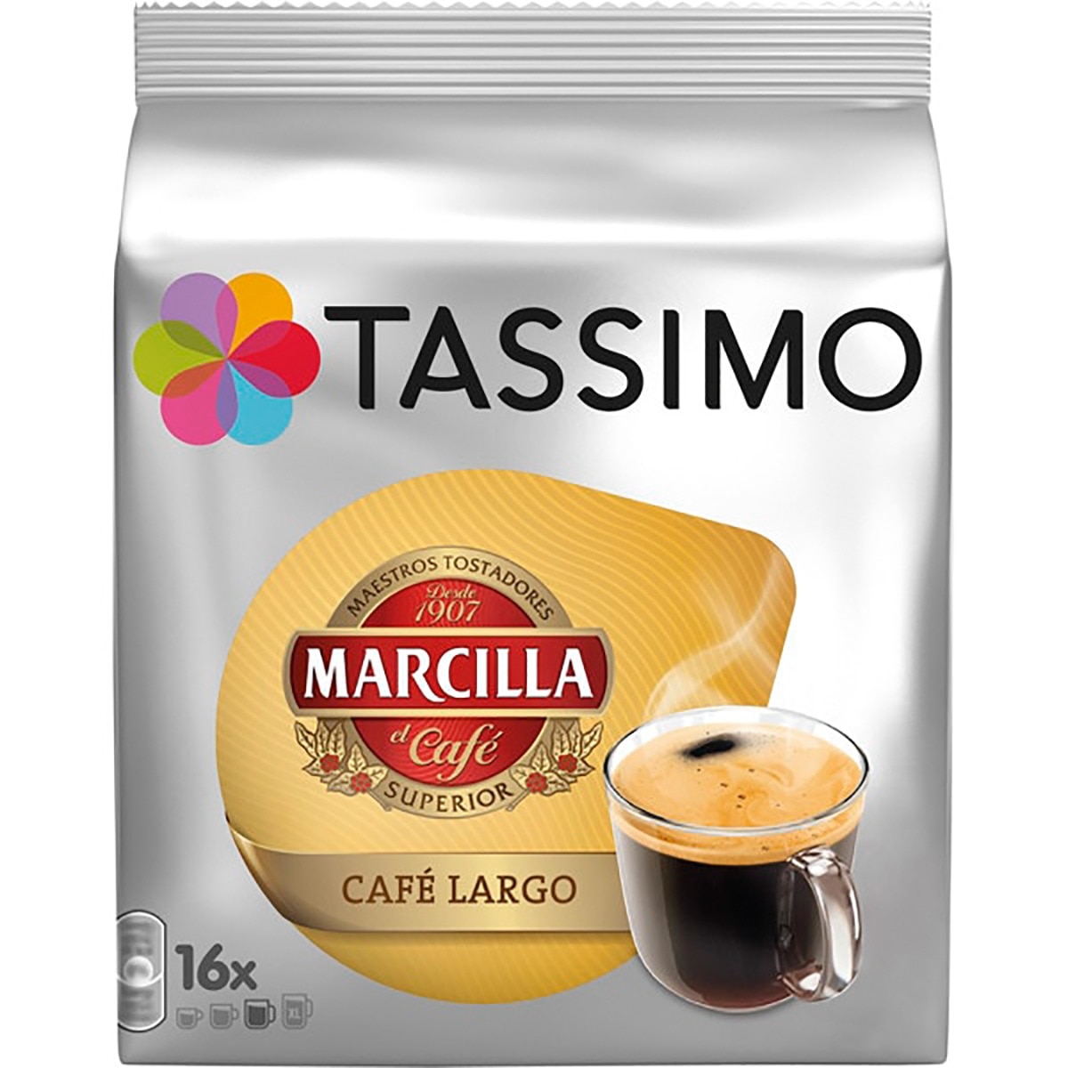 Imagen 0 de Bolsa de 16 cápsulas TASSIMO Marcilla café largo estuche