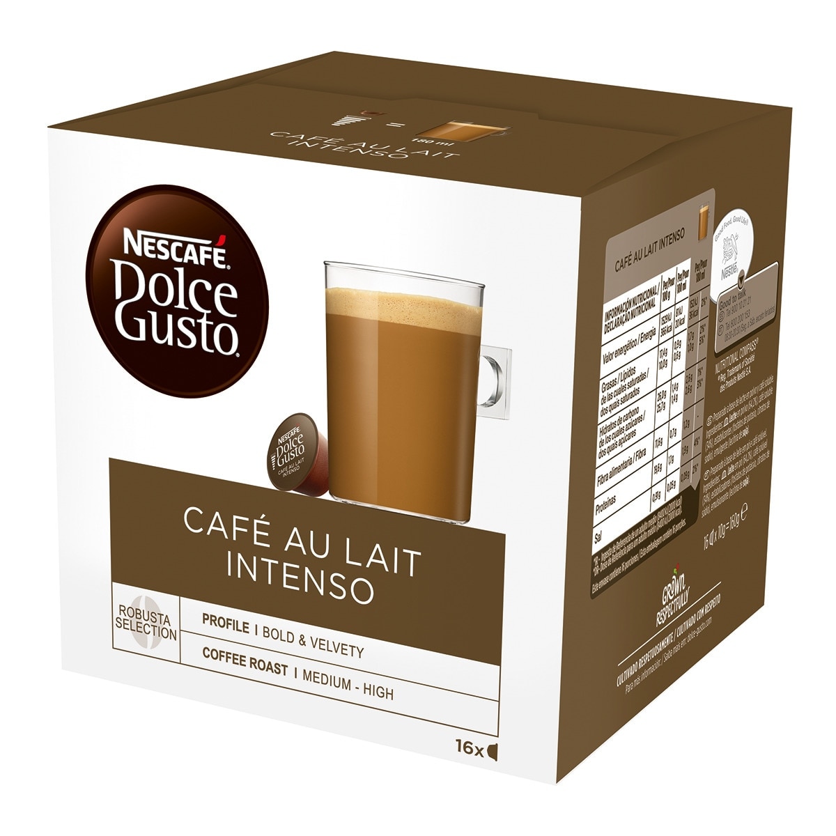 Imagen 0 de Estuche 16 cápsulas NESCAFE DOLCE GUSTO café con leche intenso selección Robusta