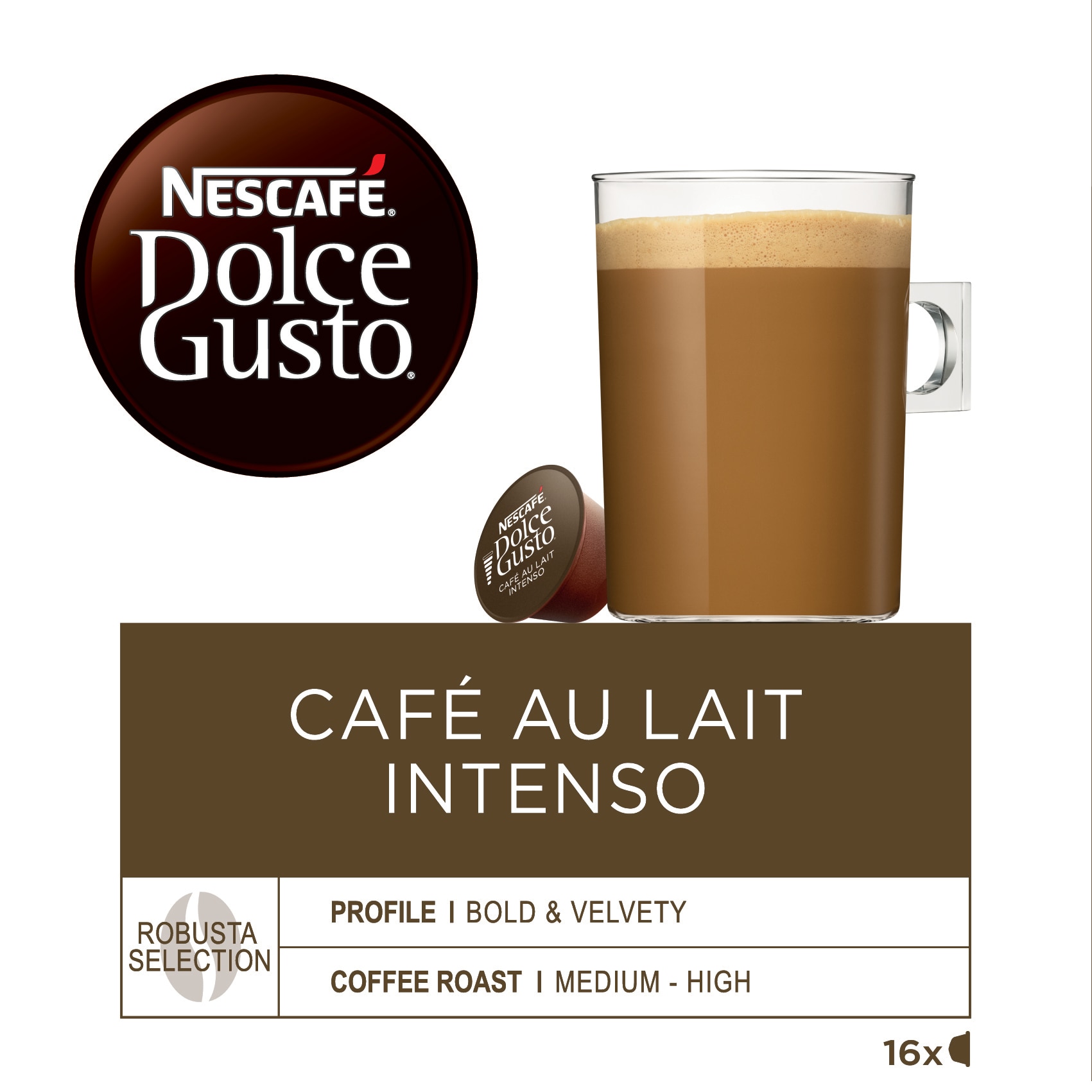 Estuche 16 cápsulas NESCAFE DOLCE GUSTO café con leche intenso selección Robusta 2