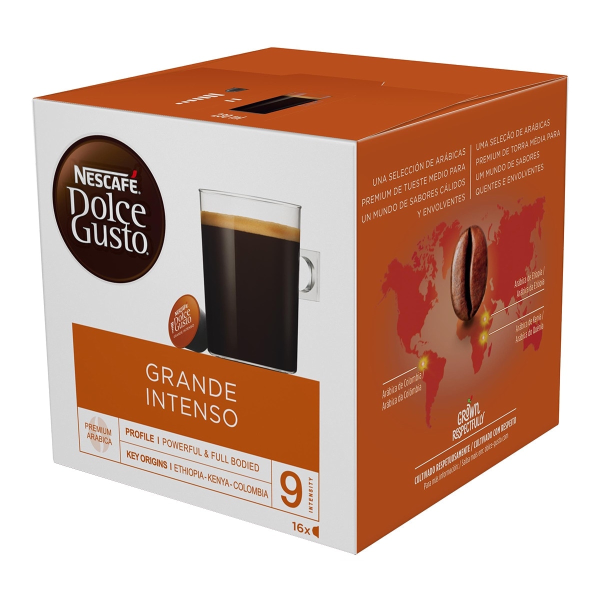 Imagen 0 de Estuche 16 cápsulas NESCAFE DOLCE GUSTO café Grande Intenso Premium arábica de Ethiopia, Kenya y Colombia intensidad 9