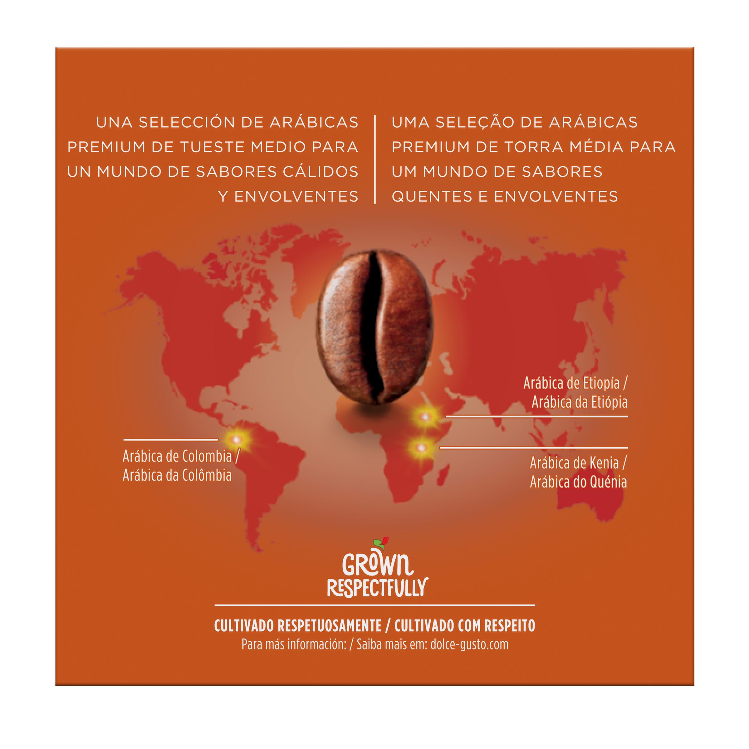 Estuche 16 cápsulas NESCAFE DOLCE GUSTO café Grande Intenso Premium arábica de Ethiopia, Kenya y Colombia intensidad 9 3