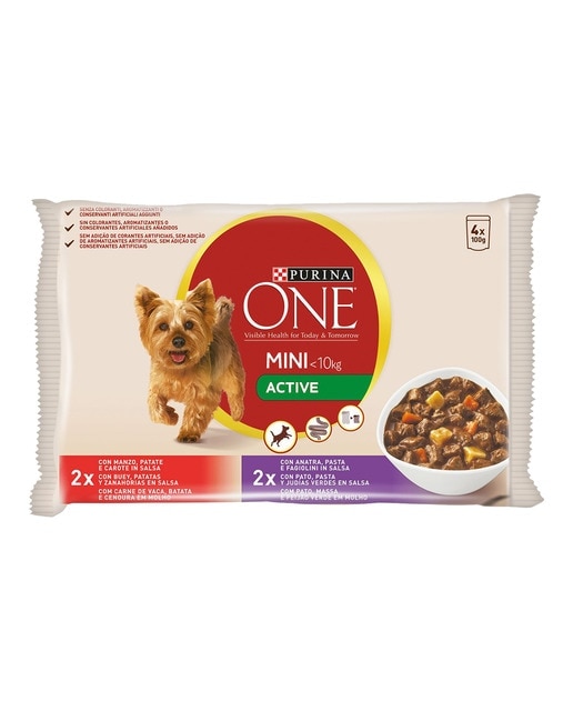 Purina One - Comida húmeda para perros adultos Purina One My dog is Mini Active 4 x 100 g.