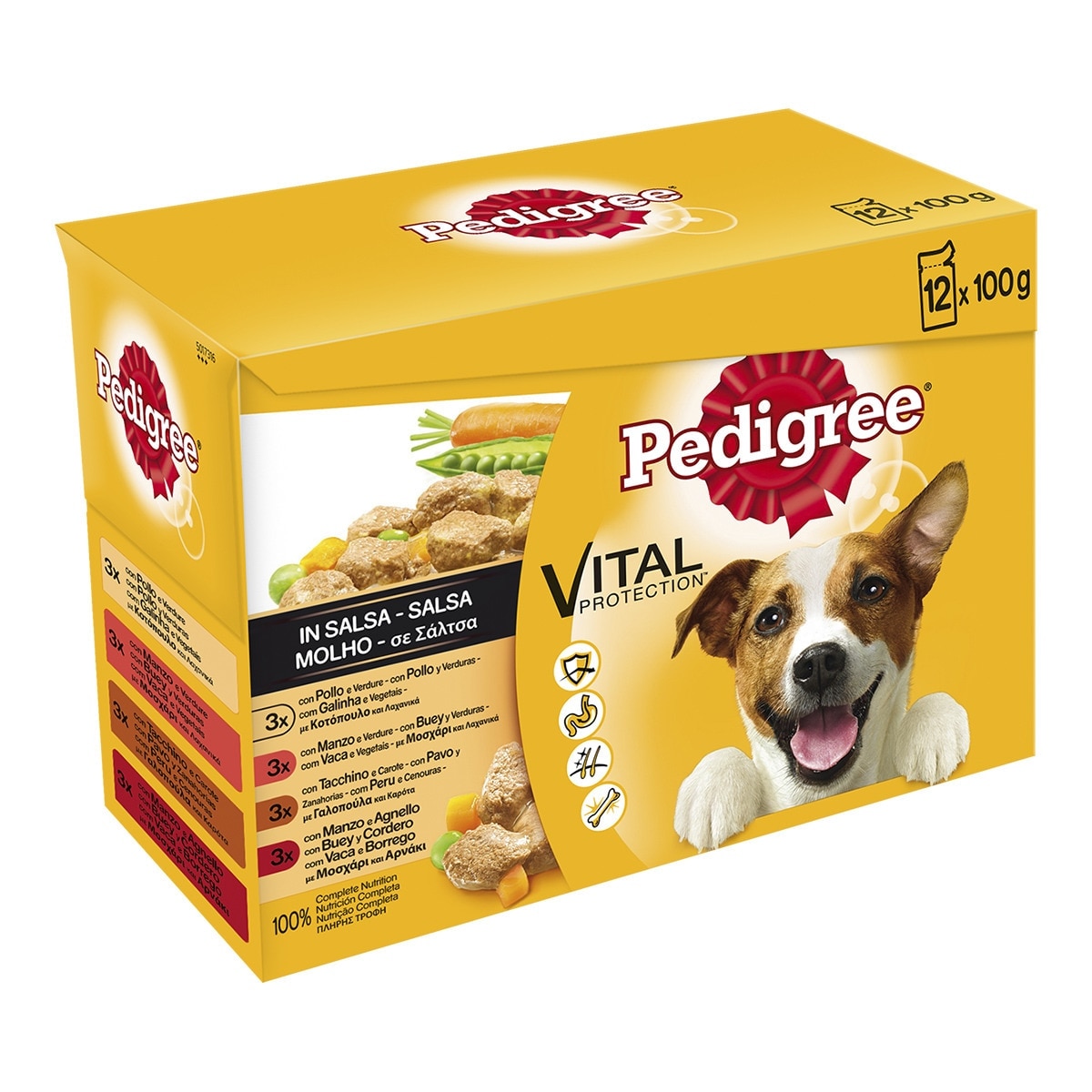 Pedigree - Comida húmeda para perros adultos Pedigree Vital Protection bolsitas carne en salsa 12 x 100 g.