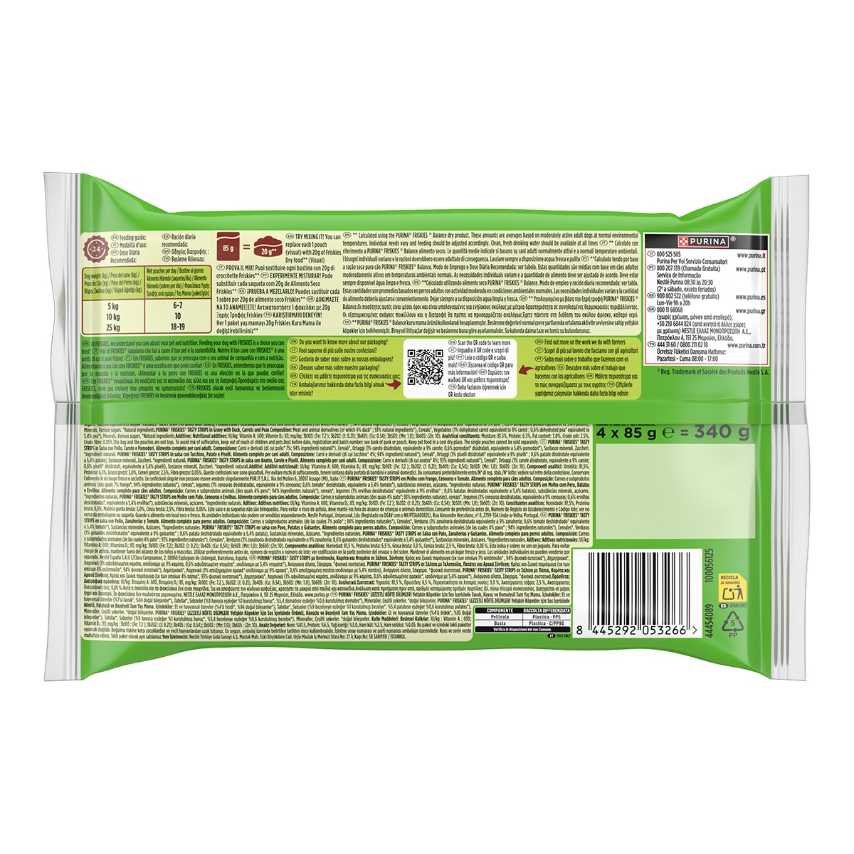 Imagen 2 de Comida húmeda para perros adultos Tasty Strips pollo, pavo y pato en salsa  4 x 85g Friskies