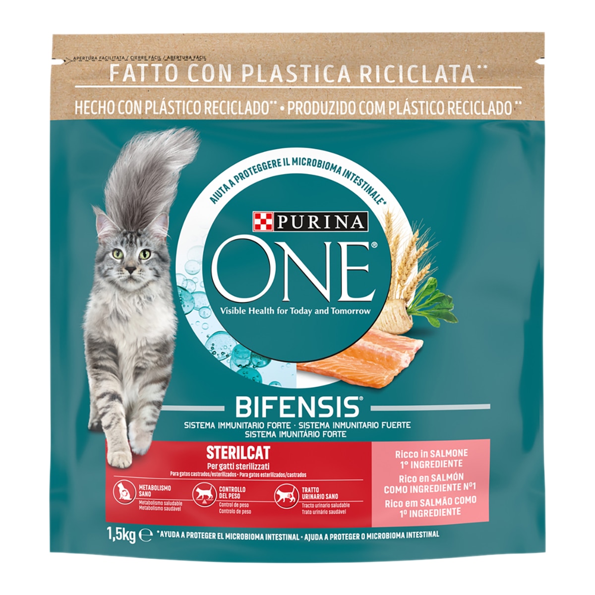 Imagen 1 de PURINA ONE Sterilcat pienso para gatos adultos esterilizados con salmón y trigo envase 800 g