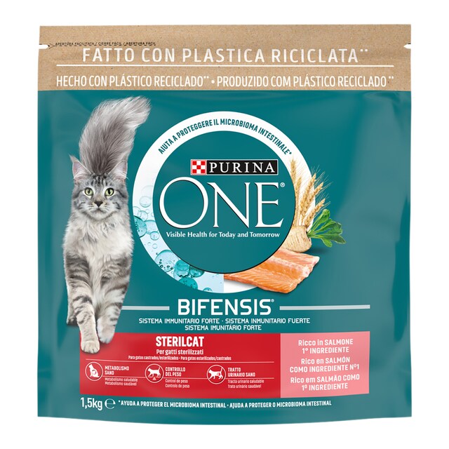 Pienso para gatos adultos esterilizados Purina One Bifensis salmón y trigo