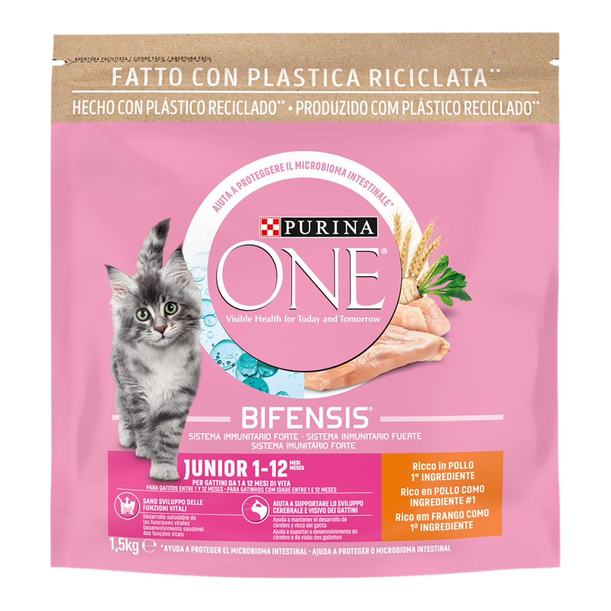 Imagen 1 de PURINA ONE Junior pienso para gatos cachorros con pollo y cereales integrales envase 450 g