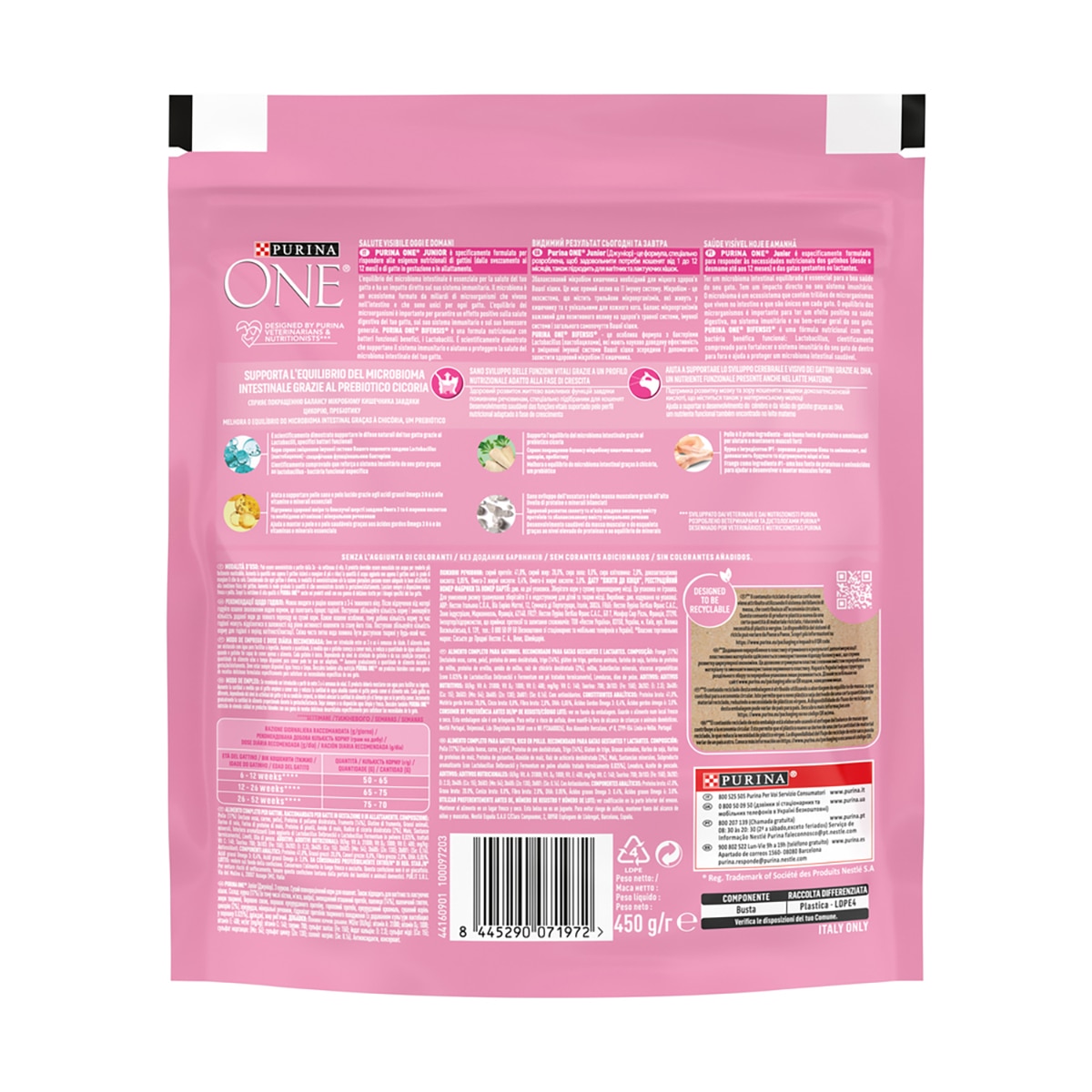 Imagen 2 de PURINA ONE Junior pienso para gatos cachorros con pollo y cereales integrales envase 450 g