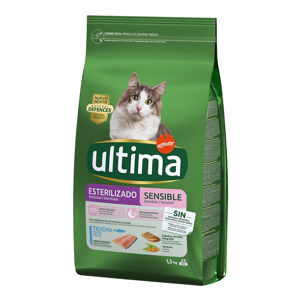 Ultima - Pienso para gatos adultos esterilizados Ultima Sensible trucha 1,5 kg