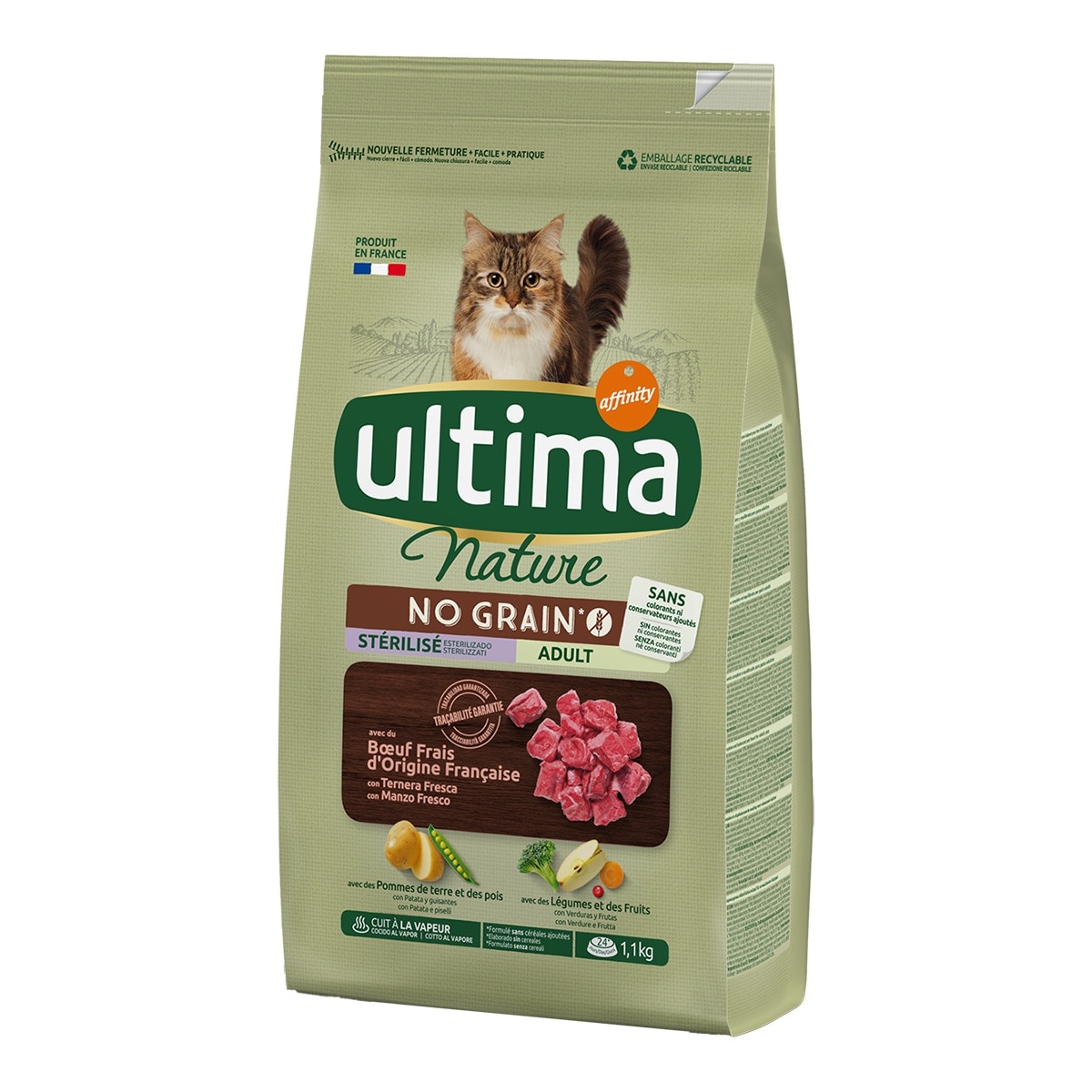Ultima Nature - Pienso para gatos adultos esterilizados Ultima Nature no grain buey 1,1 kg