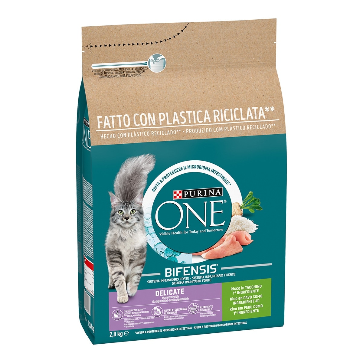 Purina One - Pienso para gatos adultos Purina One Bifensis digestión sensible pavo y arroz