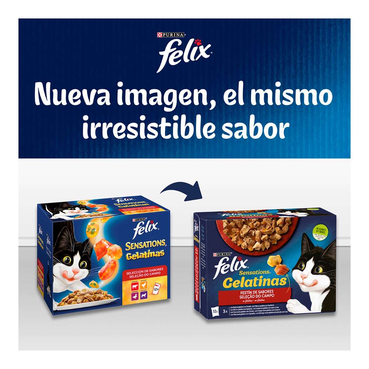 Imagen 2 de FELIX Sensations comida húmeda para gatos con una selección de carnes en gelatinas 12 sobres 85 g