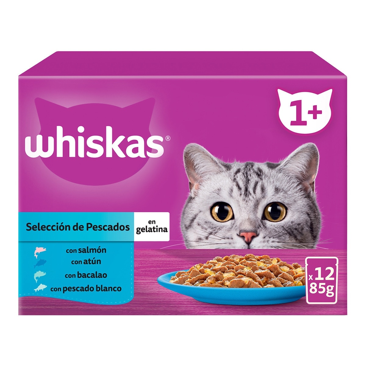 Whiskas - Comida húmeda para gatos +1 año Whiskas Selección Pescados en gelatina