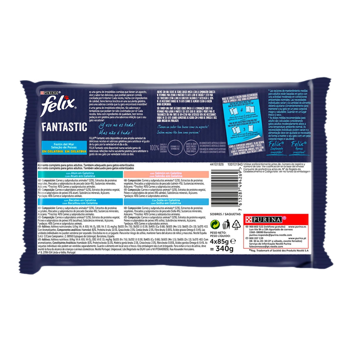 Imagen 2 de FELIX Fantastic comida húmeda para gatos selección de pescados en gelatina caja 12 bolsas 85 g